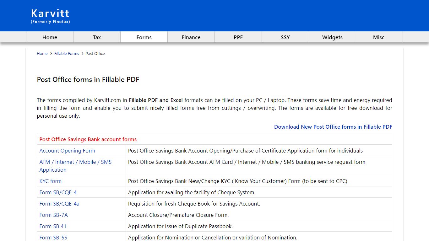 Post Office Forms in Fillable PDF - Karvitt